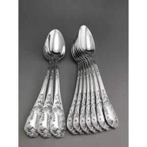 Puiforcat - "louis XV" - 4 Dessert/entremet Spoons - Sterling Silver Minerve