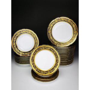 Bernardaud "vendôme" Blue - 12 Dinner Plates Set - Limoges Gold