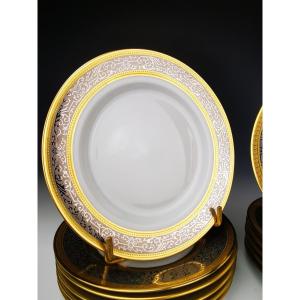 Bernardaud "vulcain" - 5 Bread Plates ø 16.5 Cm Gold And Platinum Inlay