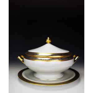 Bernardaud "vulcain" - 1 Soup Tureen On Frame - Gold And Platinum Inlay