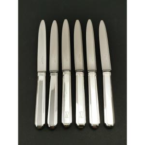 Jean E. Puiforcat - "bayonne" C.1924 - 6 Dessert Knives - Sterling Silver