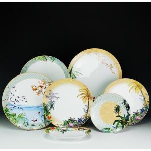 Bernardaud Limoges - "tropiques" Model - Dinner Service - 47 Pieces / 12 People