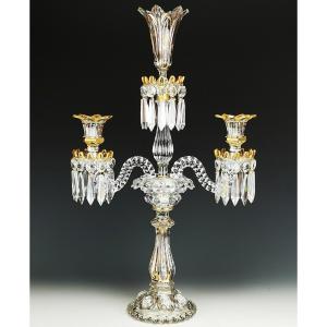 Baccarat - Large Crystal Candelabra "medallions" Model Enhanced With Gold - 60 Cm