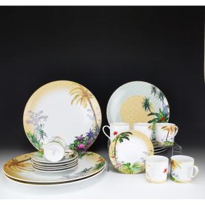 Bernardaud Limoges - "tropiques" Model - Coffee/dessert Service For 6 People