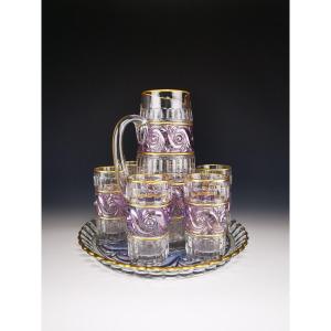 Baccarat - "russe" Pattern Orangeade Service - Violet And Gold