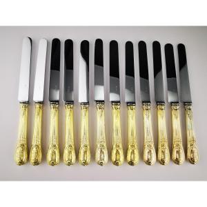 Odiot "louveciennes" - 12 Silver-gilt Dessert Knives - Coat Of Arms Of Uzes