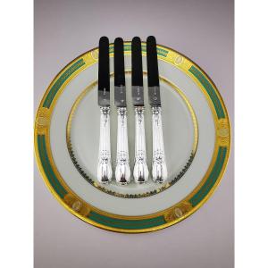 Odiot - "louveciennes" - 4 Dessert Knives (silver Blade) - Minerva Silver - De Foy Family