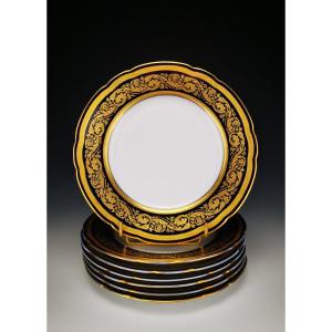 Bernardaud "vendôme" Blue - 7 Dessert Plates - Limoges Gold