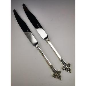 Christofle & Cardeilhac "renaissance" - Pair Of Dessert Knives 925