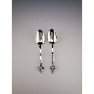 Christofle & Cardeilhac "renaissance" - Pair Of Teaspoons - 925 Silver