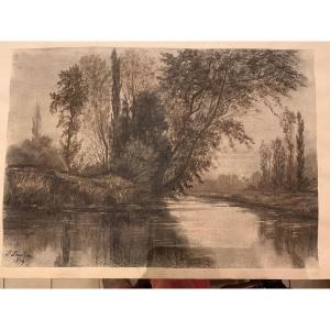 Drawing, Barbizon School, Le Loing?