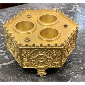 Charles X Period Inkwell In Gilded Bronze