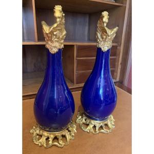 Pair Of Ewers, Porcelain And Gilt Bronze