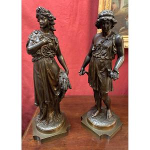 Pair Of Bronze Subjects By Denise Delavigne