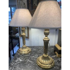 Pair Of Louis XVI Candlesticks Mounted As Lamps 