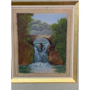 Waterfall, Tivoli? Large Miniature On Alabaster 1820