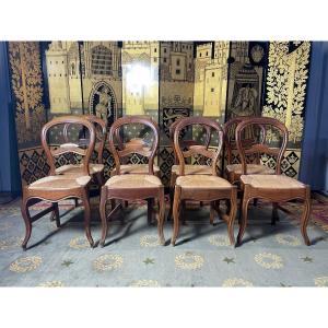 Suite Of 8 Louis Philippe Straw Chairs