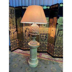 Pineapple Lamp In Terracotta On A Fluted Column