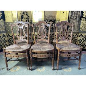 Suite Of 6 Provencal Straw Chairs "lyre"