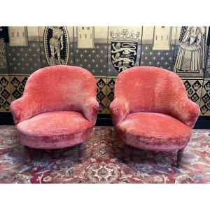 Pair Of Orange Velvet Toad Armchairs