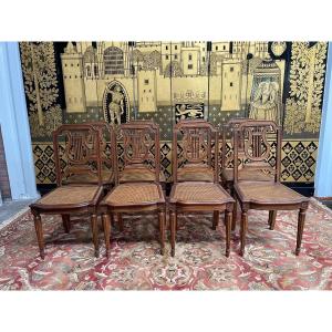 Suite Of 10 Louis XVI Style Chairs "lyre" In Caning