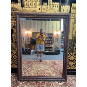 Louis Philippe-napoleon III Period Mirror In Carved Oak