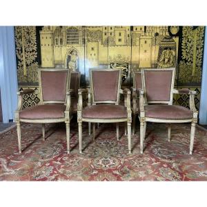 Suite Of 6 Louis XVI Trapeze Armchairs Signed “rinck”