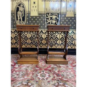 Pair Of Lyre Bedside Tables 