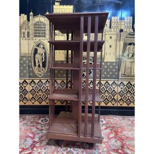Revolving Bookcase In Solid Oak "g.borgeaud Paris"