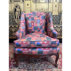 Armchair - Louis XV Style Wingback Bergère Art Deco Fabric