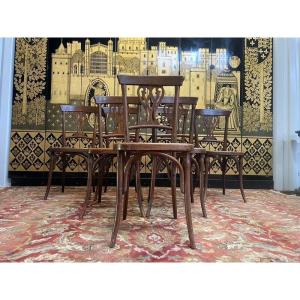 Set Of 7 Baumann / Thonet / Fischel Caned Bistro Chairs