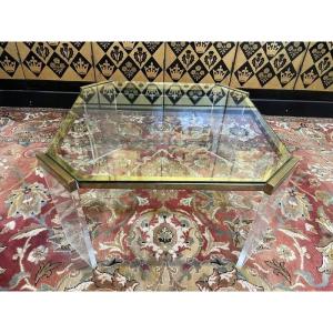 Plexiglas And Brass Coffee Table