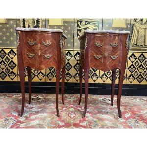 Pair Of Louis XV/transition Style Marquetry Bedside Tables 