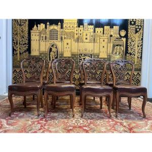 Set Of 8 Italian Louis Philippe Chairs From The Napoleon III Period In Leather