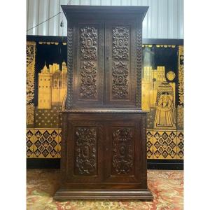 Renaissance Style Two-body Buffet In Carved Solid Oak