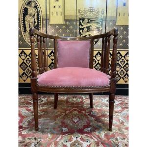 English Mahogany And Pink Velvet Office Chair