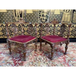 Pair Of Italian Carved Wood Armchairs