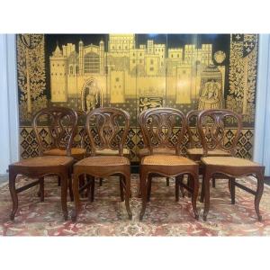 Set Of 8 Louis Philippe Cannage Chairs - Caned In Oak