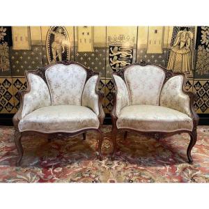 Pair Of Louis XV Rocailles Bergere Armchairs