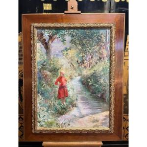 Painting - Oil On Canvas René Guérin 1891 "young Girl In The Garden"