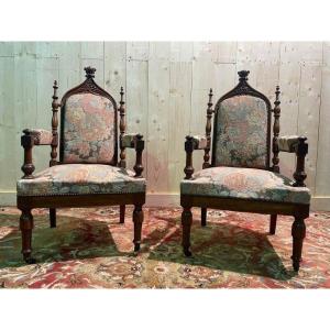 Pair Of Gothic Style Armchairs