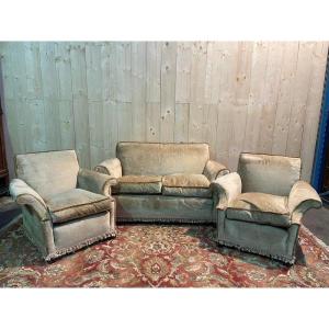 Living Room Sofa And Pair Of Napoleon III Velvet Armchairs