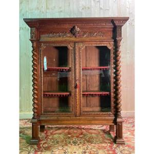 Library - Display Cabinet Renaissance Style In Solid Oak
