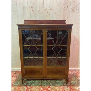 Library - English Marquetry Display Case "maple & Compagnie Londres"
