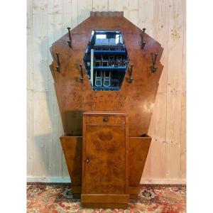 Coat Rack - Art Deco Period Wardrobe In Elm Burl