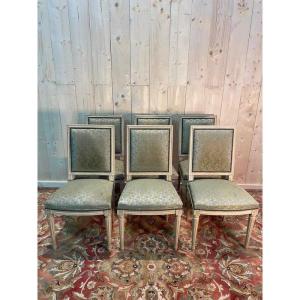 Set Of 6 Louis XVI Chairs. Beige Rechampi 