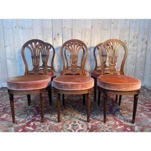 Set Of 6 Louis XVI Oak “hot Air Balloon” Chairs