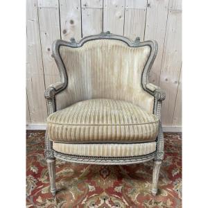 Armchair - Louis XVI Style Bergère Retouched Beige Velvet