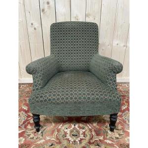 Napoleon III Period Bergère Armchair In Green Velvet
