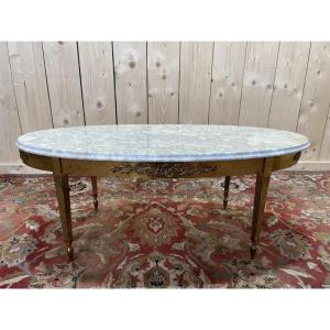 Louis XVI Style Oval Coffee Table In Brass And Marble 